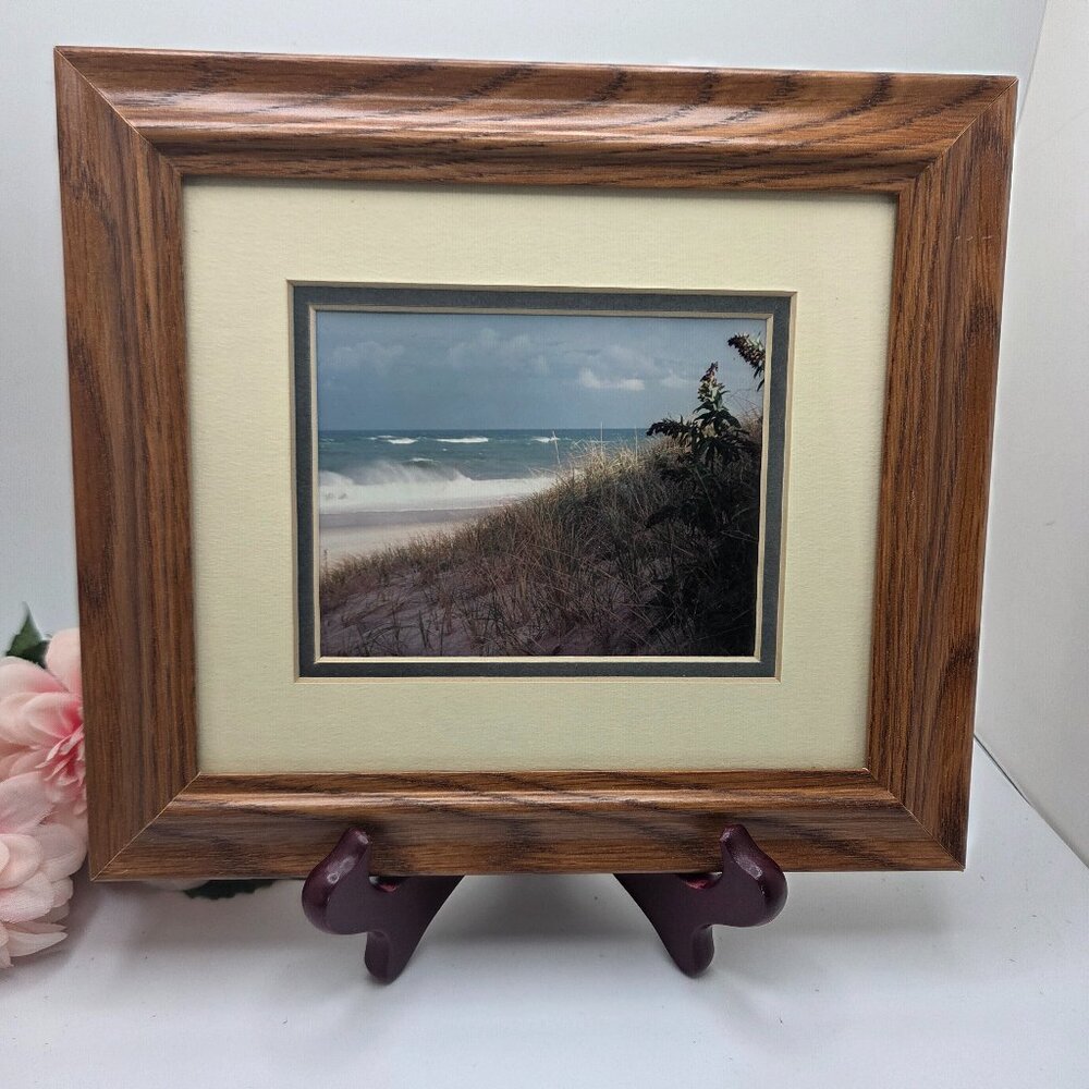 Vintage Framed Matted Ocean Beach Nature Scene Seascape Photograph